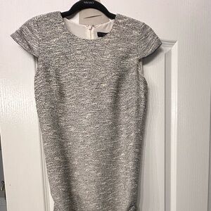 J Crew Belted Crew Neck Cap Sleeve Tweed Grey Dress Size 4